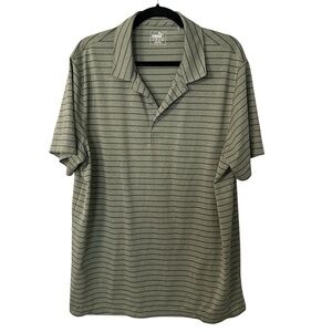 Puma Men’s Short Sleeve Green/Gray Stripe Performance Buttoned Polo Sz XL GUC
